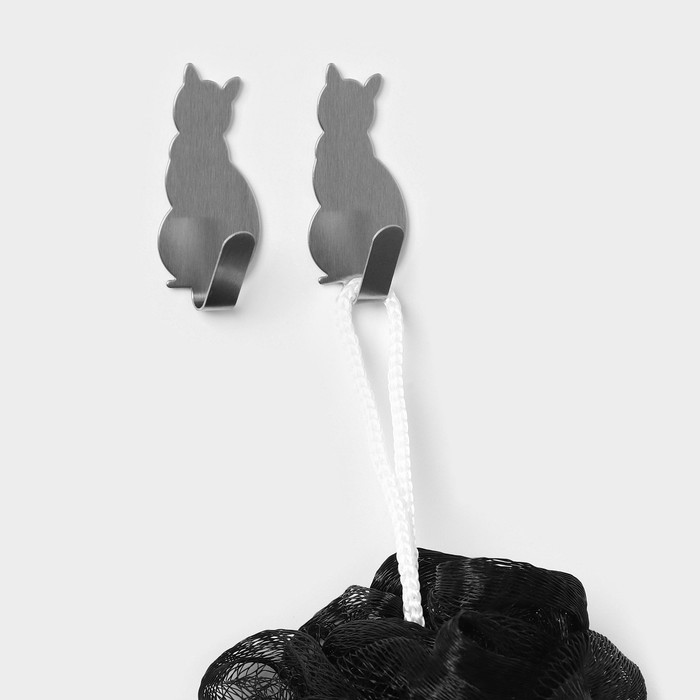 Крючки самоклеящиеся SAVANNA «Кошка», 2 шт., металл, 5×2.4×1.5 см, хромированные