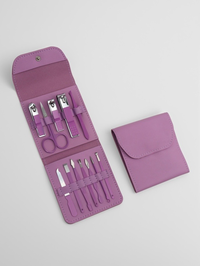 Набор маникюрный, 12 предметов, в футляре, сиреневый