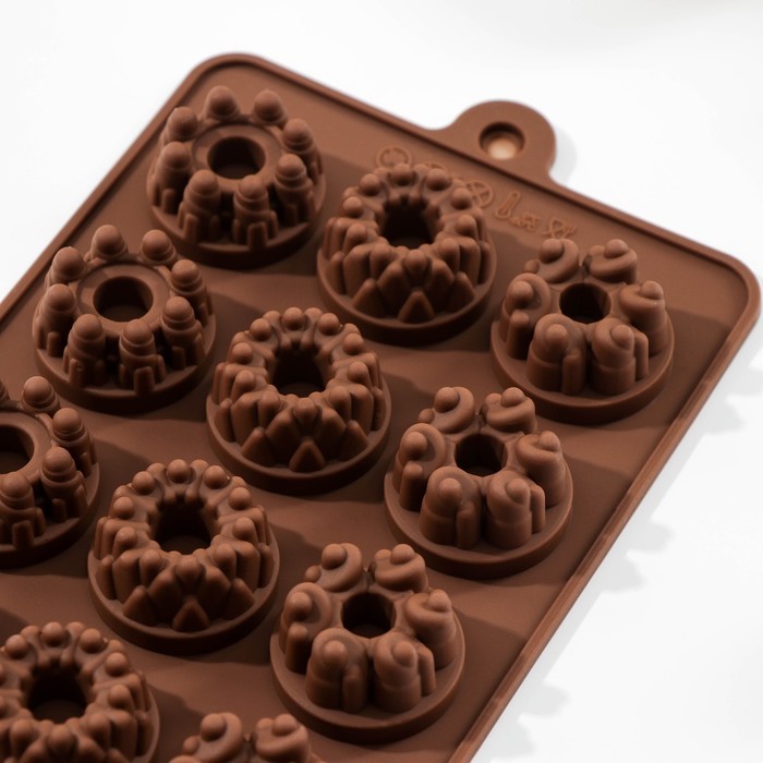 Форма для льда и кондитерских украшений «Дольче», 15 ячеек, 20×11×1,8 см, цвет шоколадный