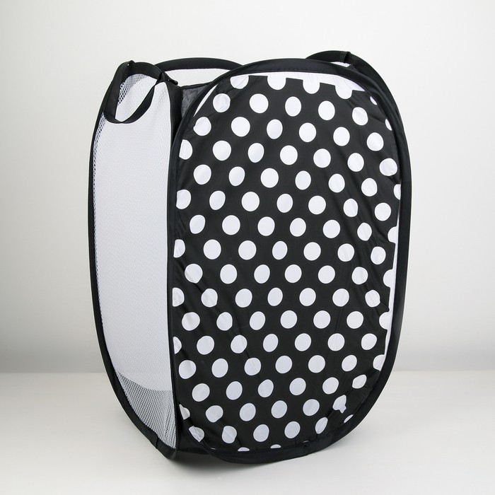 Корзина-сетка Доляна «Горошек», складная, 32×32×52 см, цвет чёрный
