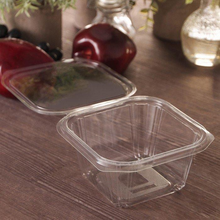 Контейнер одноразовый с неразъёмной крышкой ПР-СК-РГ-500А, 13,7×14,2×6,8 см, прозрачный, 300 шт/уп