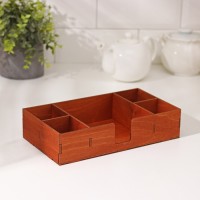 Салфетница деревянная Доляна, с отделениями под чай и специи, 24,5×13,5×5,5 см, коричневая