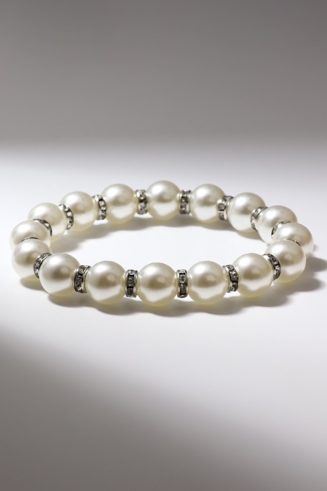 Браслет жемчуг «Невеста» со стразами, шар №12, цвет молочный, d=5,5 см