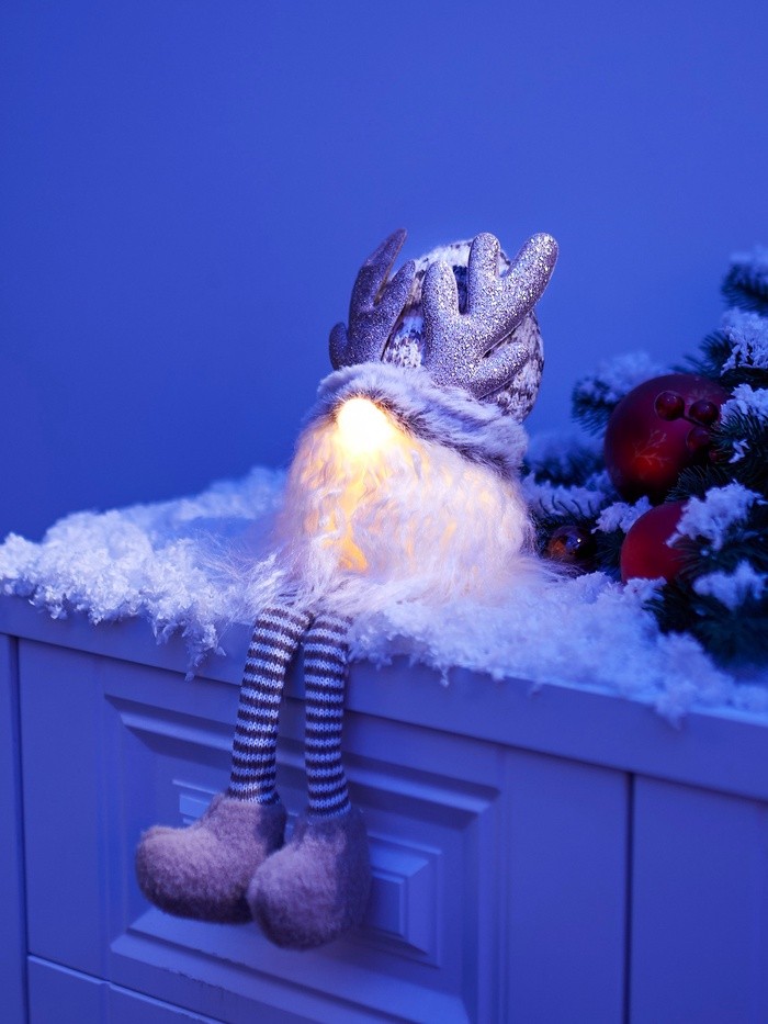 Фигура текстиль «Гном лосяш» 33 см, 1 LED, от батареек AG10×3, свечение тёплое белое