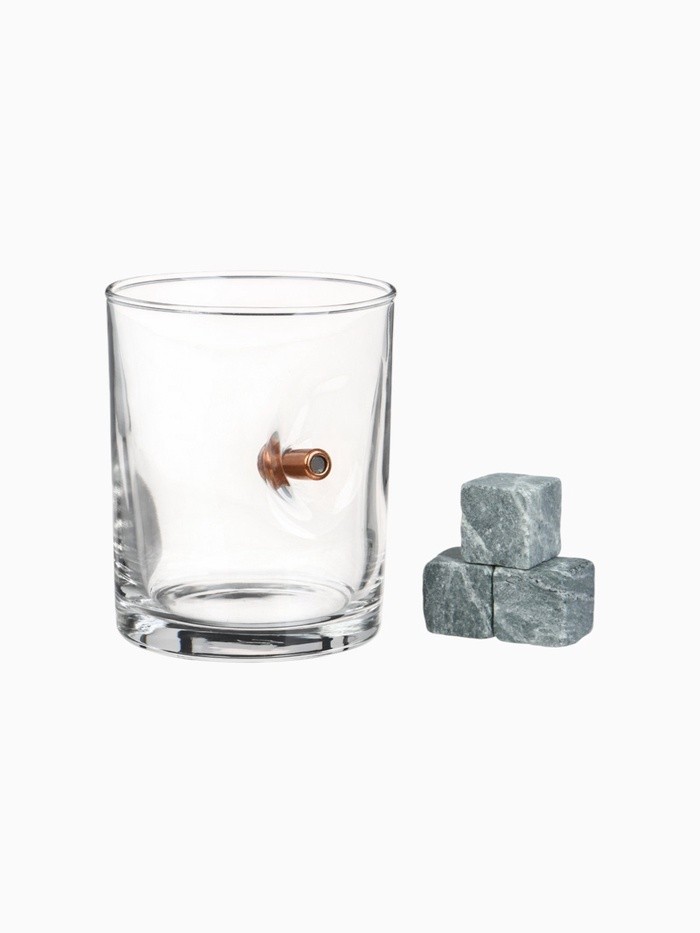 Подарочный непробиваемый набор «Виски»: стакан с пулей 250 мл, камни для виски 3 шт.