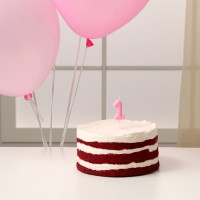 Свеча для торта, цифра 1 + воздушные шары, 5 шт., розовый