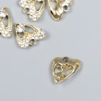 Декор для творчества металл, стразы "Фигурное сердечко" золото 1,5х1,9 см