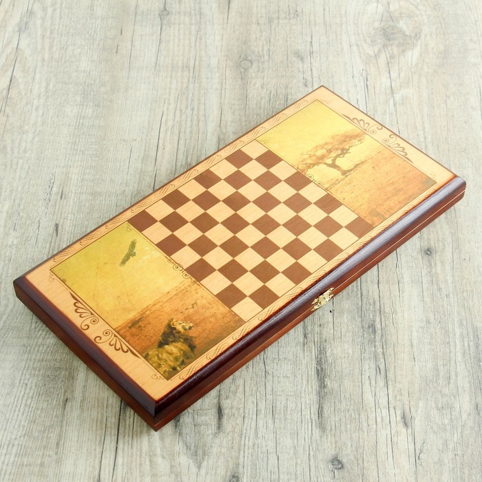 Нарды "Лев", деревянная доска 40 х 40 см, с полем для игры в шашки