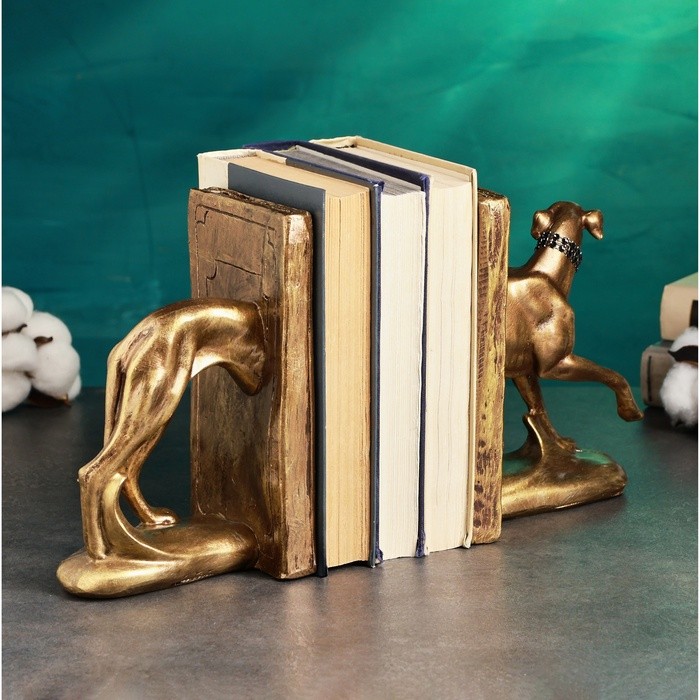 Держатель - подставка для книг "Собака Борзая" набор 2шт, бронза, 19,5х14см
