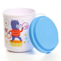 Кружка детская с крышкой, 200 мл., «Мишка», цвет голубой