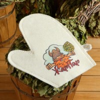 Рукавица для бани с принтом, белая