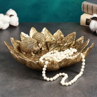 Подставка для мелочей "Пара ежей на тарелке из листьев" золото, 24х24х6,5см