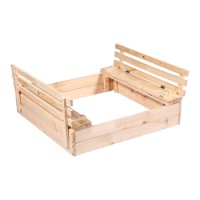 Песочница деревянная, без крыши, 100 × 100 × 18 см, без покраски, лавочки (2 шт.), Greengo