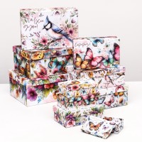 Набор коробок подарочных 10 в 1 «Птицы и бабочки», 32.5×20×12.5 -12×7×4 см