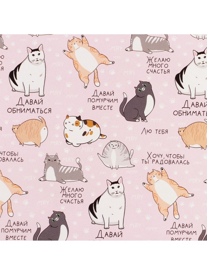 Бумага упаковочная глянцевая «Коты», 70×100 см