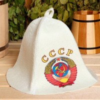 Набор для бани и сауны 5 в 1(сумка,шапка,варежка,коврик,мочалка),с принтом "СССР" , белый