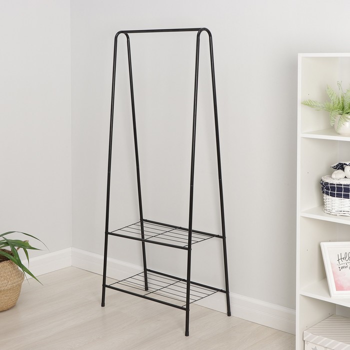 Вешалка - стойка напольная для одежды Доляна «Лофт», с двумя полками, 59×35×152 см, чёрная