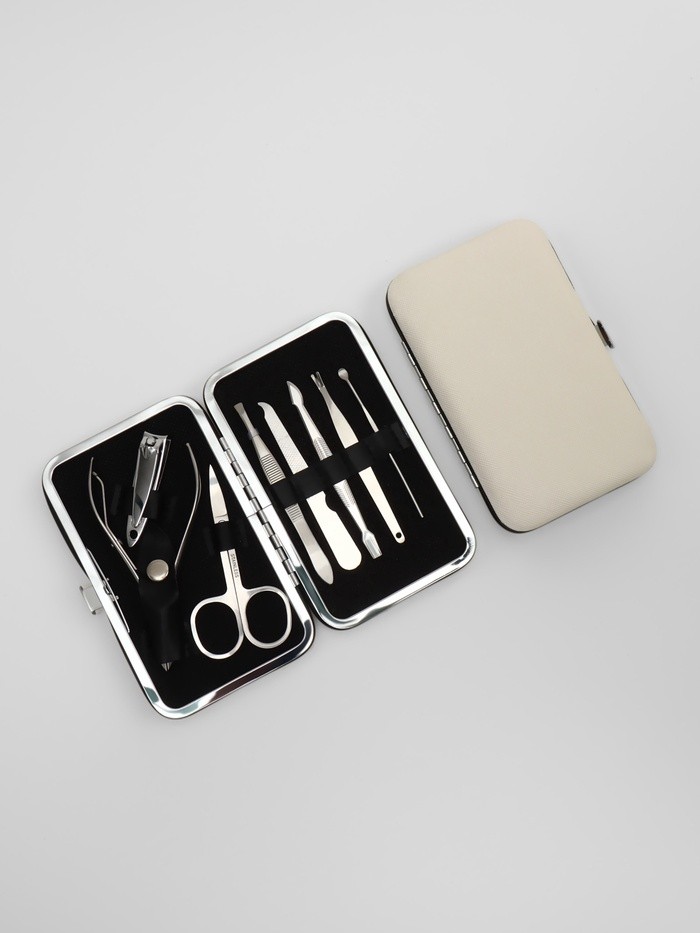 Набор маникюрный, 8 предметов, в футляре, бежевый Набор маникюрный, 8 предметов, в футляре, бежевый