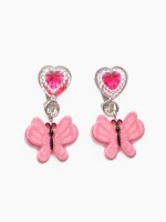 Серьги-клипсы детские «Выбражулька» бабочка драгоценность с сердцем кристалл, розовые