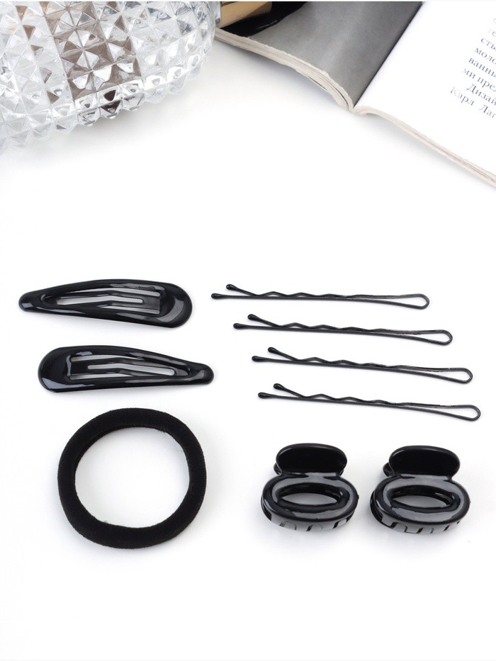 Набор для волос «Венди», резинка 5.5 см, 6 невидимок 5.5и5 см, 2 краба 2.5 см, классик, чёрный