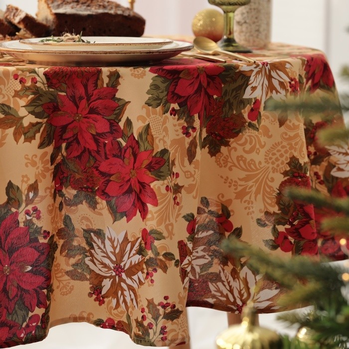 Скатерть новогодняя Доляна "Новогодние украшения" d145см, 100% п/э, 140гр/м2
