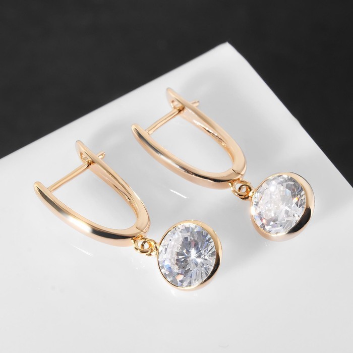 Серьги со стразами «Блум» висячий шар, белые в золоте