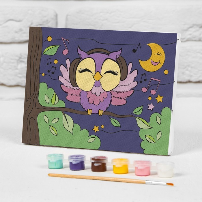 Картина по номерам для детей на подрамнике «Сова в наушниках», 21 х 15 см