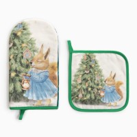 Набор кухонный "Сказочная ёлка" Варежка-прихватка новогодняя 15х28см, прихватка 19х19см,100%хл