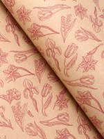 Бумага упаковочная крафт «Ирисы» красный цвет на коричневом фоне, 0.72×10±5% м, 60 г