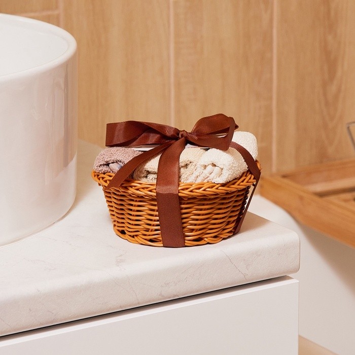 Набор полотенец в корзинке Этель "Stay Beautiful" 30х30шт - 4 шт, цв. коричневый, 100%хл