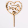 Топпер для торта деревянный «Сердце», с блёстками, золотой
