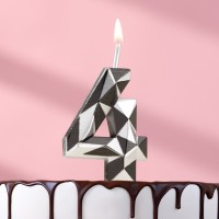 Свеча для торта "Алмаз", цифра "4", серебристый металлик