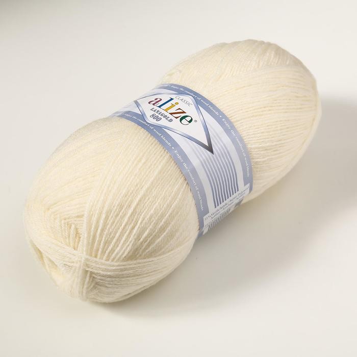 Пряжа "Lanagold 800" 49% шерсть, 51% акрил 730м/100гр (62 молочный)