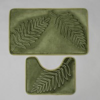 Набор ковриков для ванной и туалета Доляна «Тропики», 2 шт: 40×50, 50×80 см, цвет хаки