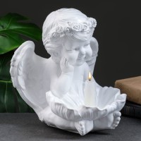 Фигурка - подсвечник на 1 свечу «Ангел с кувшинкой», 23×22.5×25.5 см, белый