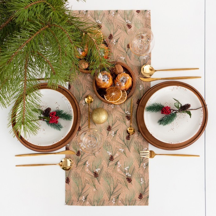 Дорожка на стол новогодняя "Этель" "Spruce branches" 30х70см, 100%хл, саржа 190 г/м2