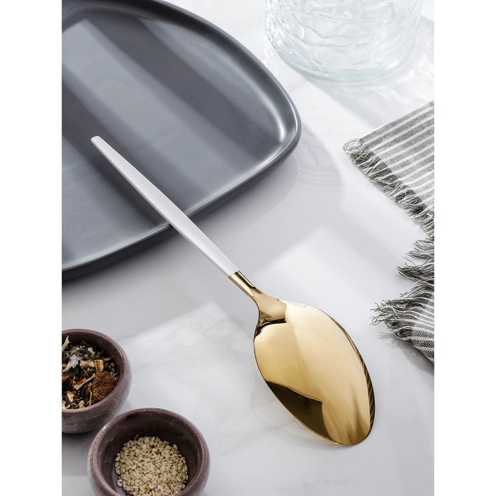 Ложка гарнирная Magistro «Грэйс», h=27,5 см, цвет ручки зелёный, цвет головы золотой