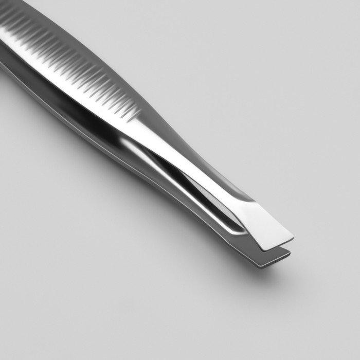 Пинцет скошенный, широкий, 8,5 см, цвет серебристый