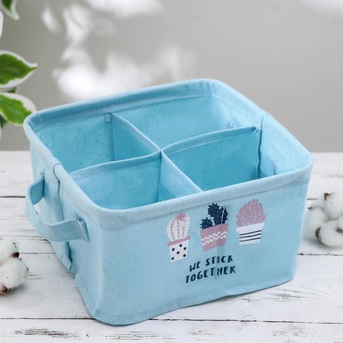 Органайзер для хранения с ручками Доляна «Кактус», 4 ячейки, 20×20×11 см, цвет голубой