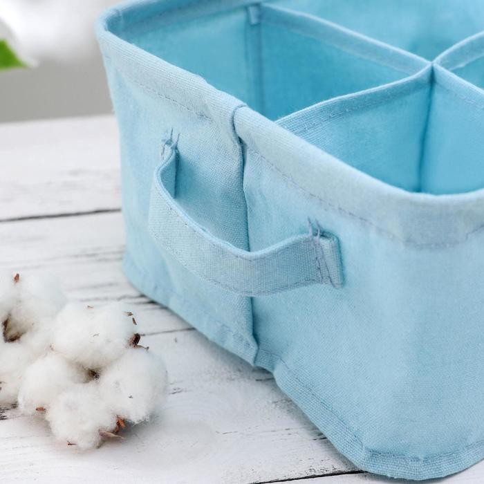 Органайзер для хранения с ручками Доляна «Кактус», 4 ячейки, 20×20×11 см, цвет голубой