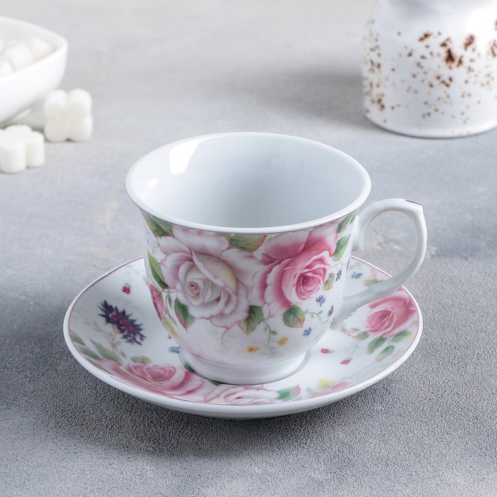Чайная пара Доляна «Томная роза», чашка 230 мл, блюдце