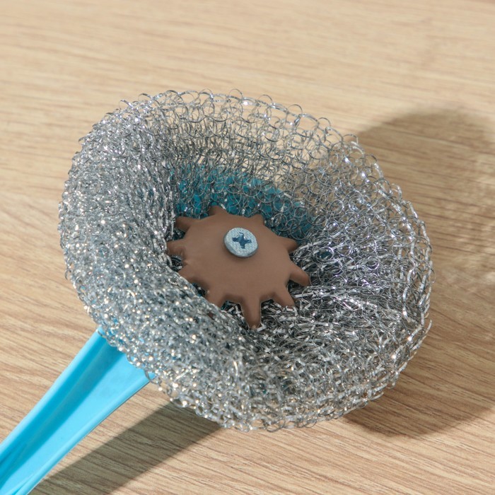 Губка для посуды Доляна «Бублик», с ручкой, металлическая, 15 г, цвет МИКС