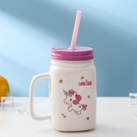 Кружка «Единорог», 450 мл, с металлической крышкой и трубочкой, МИКС