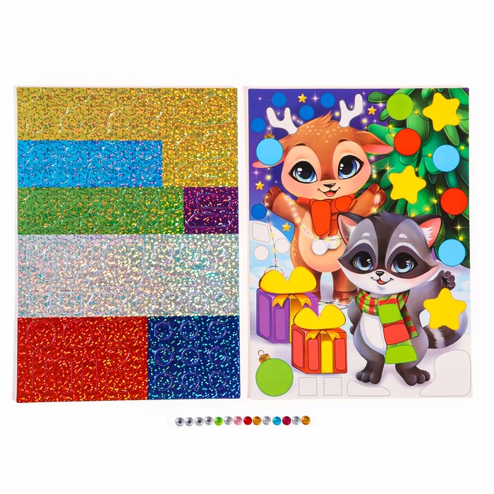 Аппликация - мозаика форменными стикерами на новый год «Загадай желание», набор для творчества