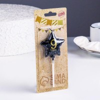 Свеча в торт на шпажке "Воздушный шарик.Звезда", цифра 9, 11х5 см, черная с золотом