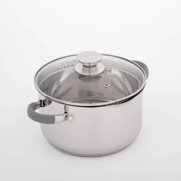 Кастрюля Magistro Tefida, 3,5 л, 20×10 см, крышка-дуршлаг, носик для слива, капсульное дно, силиконовые ручки, стеклянная крышка