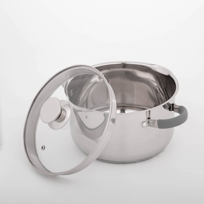 Кастрюля Magistro Tefida, 3,5 л, 20×10 см, крышка-дуршлаг, носик для слива, капсульное дно, силиконовые ручки, стеклянная крышка