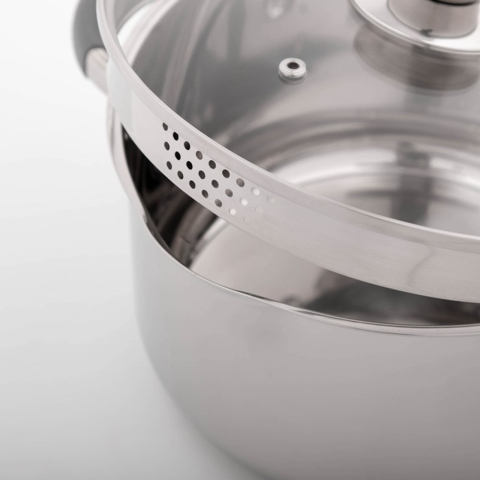 Кастрюля Magistro Tefida, 3,5 л, 20×10 см, крышка-дуршлаг, носик для слива, капсульное дно, силиконовые ручки, стеклянная крышка