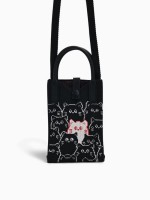 Сумка для телефона «Котики», на кнопке, с длинным ремнём, чёрная