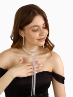 Набор 2 предмета: серьги, колье «Лёд» дорожка, цвет белый в серебре, 30 см